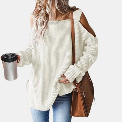 oversized white off the shoulder sweater