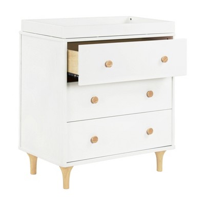 White and Natural Wood 3-Drawer Nursery Dresser with Changing Tray