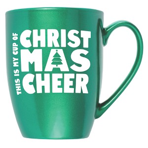 Elanze Designs This is My Cup of Christmas Cheer Emerald Green 10 ounce New Bone China Coffee Cup Mug - 1 of 4