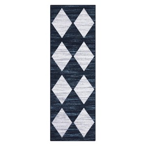 2 x 6 ft Polyester Black Rectangular Hallway Bathroom Entryway Kitchen Office Foldable Grid Modern Washable Area Rug - 1 of 4