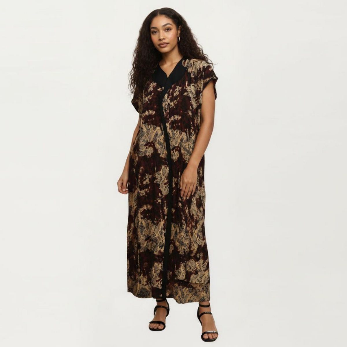 Anna-Kaci Women's Abstract Print Maxi Kaftan Dress with Contrast Trim and Relaxed Flowy Silhouette - thumbnail 2