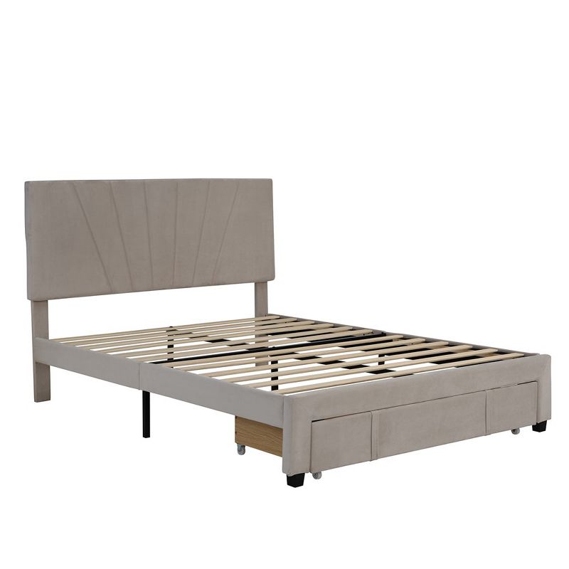 Queen Upholstered Bed Frame, Queen Platform Bed With 12 Wooden Slats Support, Velvet Headboard, Up To 500lbs Support, 2 of 7