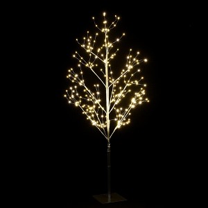 LuxenHome Lighted LED 3.9Ft Artificial Birch Tree with Prelit Branches with Metal Base White - 1 of 4