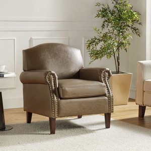 Gianluigi Transitional Vegan Leather Armchair with Nailhead Trim for Bedroom and Living Room| ART OF LIVING DESIGNS - 1 of 4