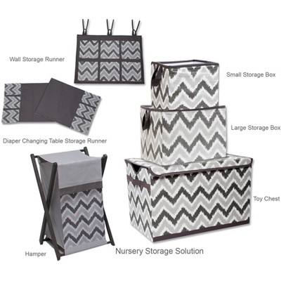 Gray Chevron Cotton Foldable Toy Chest with Lid