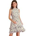 Allegra K Women's Floral A-line Smocked Waist Tiered Ruffled Chiffon Mini Dress