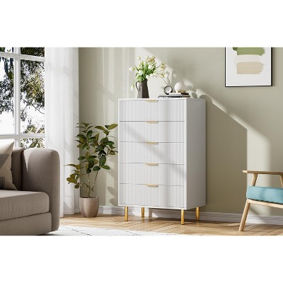 Garvee White 5 Drawer Dresser for Bedroom, 48¡± Tall Dresser Chest of Drawers, Modern Wood Storage Dresser Organizer for Hallway, Entryway