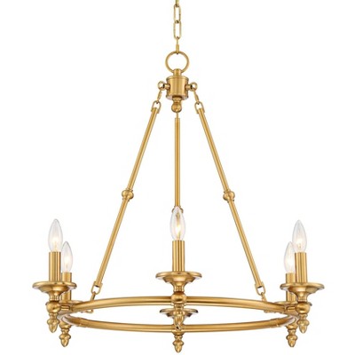 Franklin Iron Works Warm Antique Brass Wagon Wheel Chandelier 28" Wide Modern Farmhouse 6-Light Fixture for Dining Room House