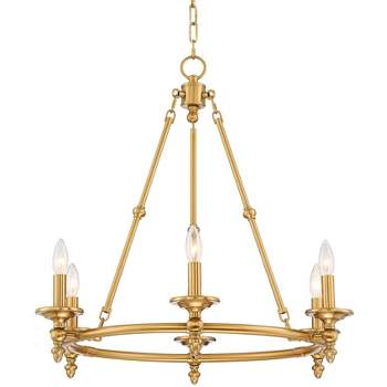 Stiffel Warm Antique Brass Wagon Wheel Chandelier 28" Wide Farmhouse Rustic 6-Light Fixture for Dining Room Living House Foyer Kitchen Island Entryway