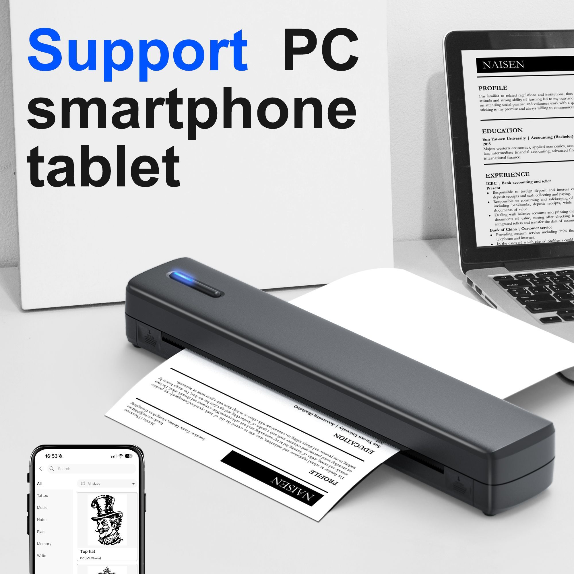 SWIFINT D810 Portable Wireless Printer - Perfect Christmas Gift, Bluetooth Thermal 8.5"x11" US Letter Printer, Black Holiday Tech Gift