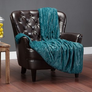 Chanasya Cable Knit Embossed Faux Fur Throw Blanket - Reverse Mink - 1 of 4