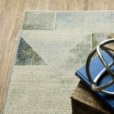 Handmade Blue and Green Rectangular Viscose Area Rug 7'10" x 10'