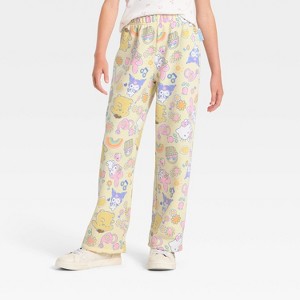 Girls' Hello Kitty and Friends Printed Fleece Wide Leg Sweatpants - Light Yellow - 1 of 3