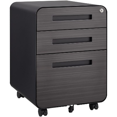 Munora 3-Drawer Mobile File Cabinet - Under Desk Storage for Legal/Letter/A4 Files - Lockable, 5-Wheel Design - Black Cold Rolled Steel