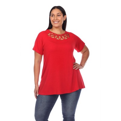 Plus Size Crisscross Neck Short Sleeve Top - White Mark