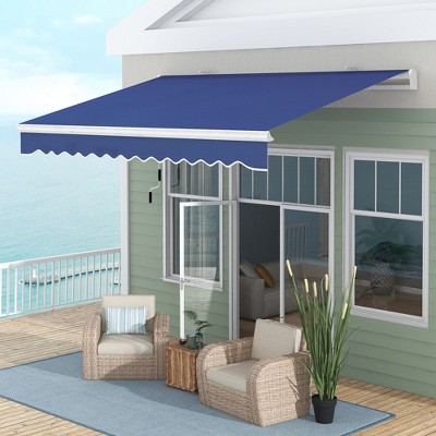 VisioGear Retractable Awning, 13'*8' Patio Awnings with Manual Crank Handle for Deck, Yard, Blue, 155.5"*16.5"*59.6"