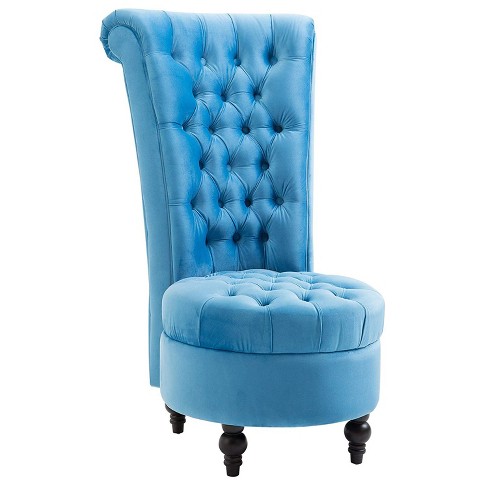 HOMCOM Small Button-Tufted Accent Chair Mid-Back Leisure Armchair with  Upholstered Fabric, Solid Wood Legs, and Support Pillow, Blue