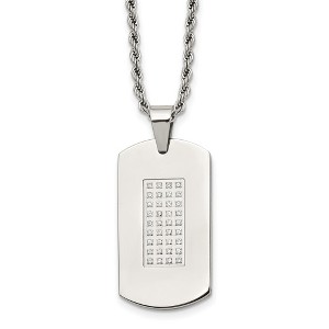 Black Bow Jewelry Men's Stainless Steel & CZ Polished Dog Tag Necklace, 22 Inch - 1 of 4