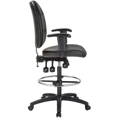 Harwick Adjustable High-Back Black Leather Drafting Chair with Metal Base