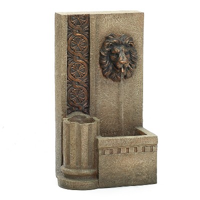 Sandstone Resin Lion Head Outdoor Water Fountain with Lights