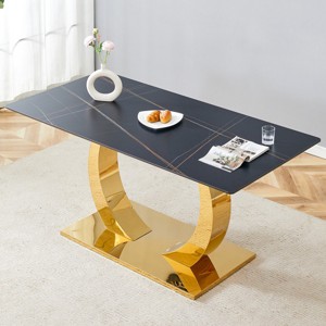 Rectangular Dining Table,Dining Table With Sintered Stone Tabletop And Stainless Steel Table Legs,Sintered Stone Dining Table-Coolbibila - 1 of 4