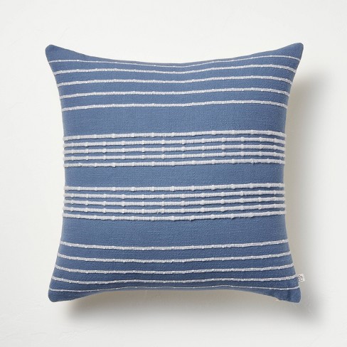 Blue Plaid Textured 18 in. x 18 in. Square Decorative Throw Pillow