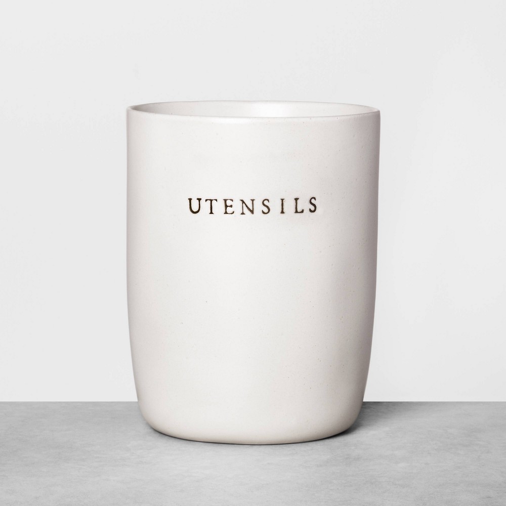 Stoneware Utensil Holder Cream - Hearth & Handâ„¢ with Magnolia: Chic Storage for Kitchen Tools