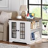 MaseiKar Farmhouse End Table with Charging Station, Large End Table for Living Room with Side Shelves, Square Nightstand with Glass Barn Door - 3 of 4