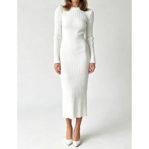 Women Ribbed Knit Midi Dress Long Sleeve Crew Neck Slim Fit Bodycon ...