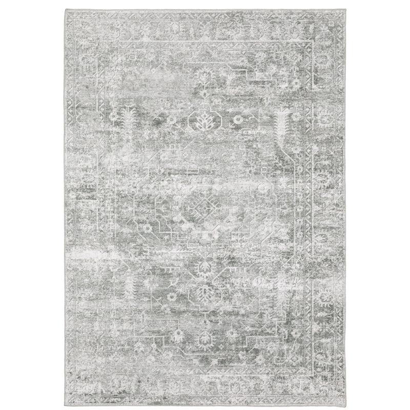 Micah Washable Distressed Oriental Indoor Area Rug Gray/Ivory - Captiv8e Designs, 1 of 15