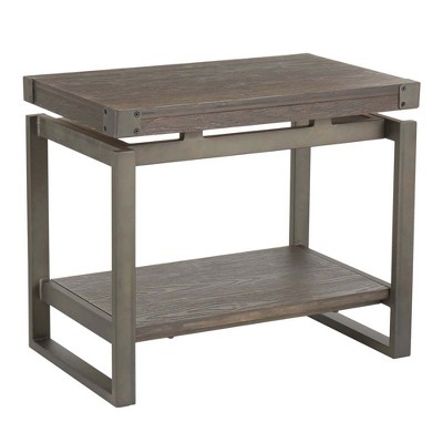 Lumisource Drift Industrial End Table in Black Metal with Weathered Walnut Wood