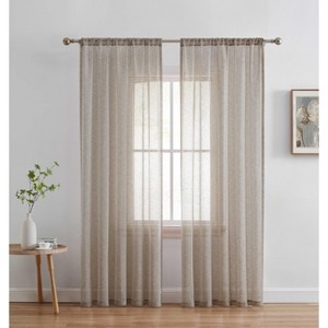 HLC.ME Penelope Faux Linen Textured Privacy Sheer Light Filtering Rod Pocket Curtains Panels, Set of 2 - 1 of 4