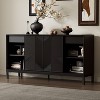 ORRD Mirod Modern Geometric Accent Cabinet with Sliding Doors, Vertical Striped Design, Wood Veneer Top, and Storage Drawers - 2 of 4