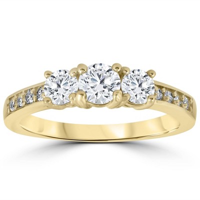 Pompeii3 1 1/2 cttw Diamond 3-Stone Engagement Anniversary Ring 14k Yellow Gold