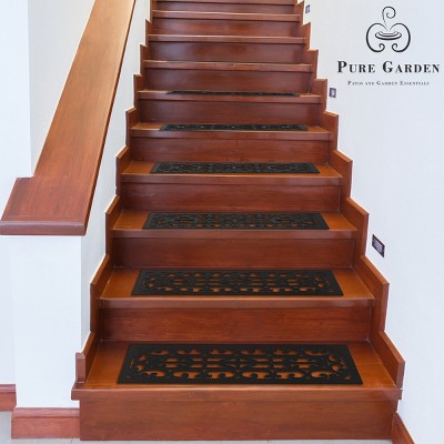 Set of 2 Black Ornate Non-Slip Rubber Stair Treads