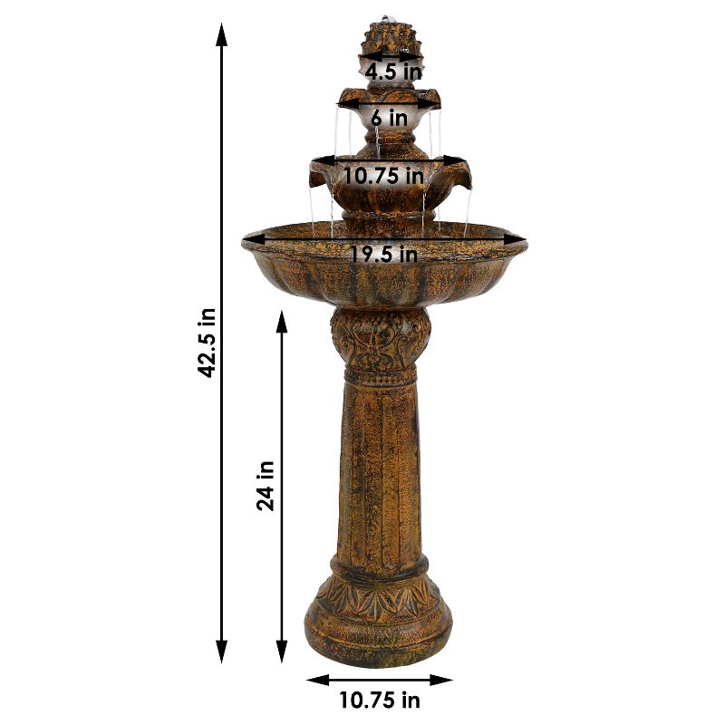 Sunnydaze Outdoor Solar Powered Ornate Elegance Tiered Water Fountain with Battery Backup and LED Light - 41", 3 of 12