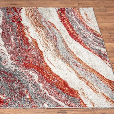 Red and Gray Abstract 8' x 10' Synthetic Area Rug