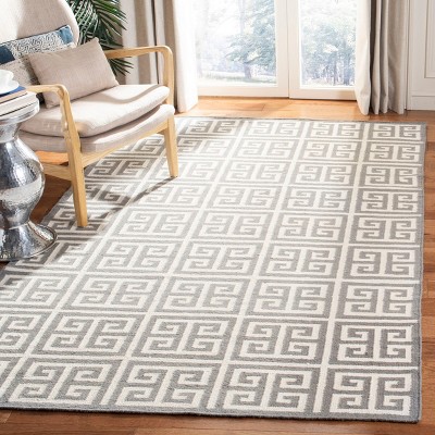Grey and Ivory Geometric Handwoven Wool Area Rug 3' x 5'