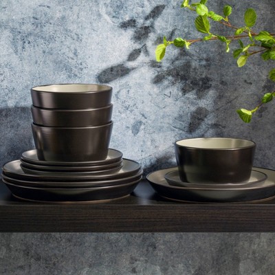 Matte Gray Ceramic 12-Piece Dinnerware Set for Four