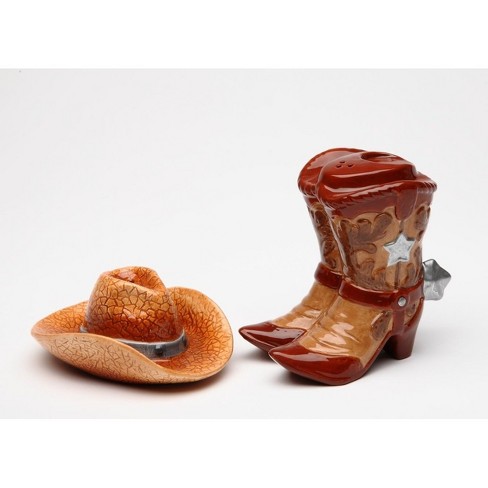 Kevins Gift Shoppe Wild West: Hand Painted Ceramic Cowboy Hat and Boots Salt and Pepper Shakers - image 1 of 3