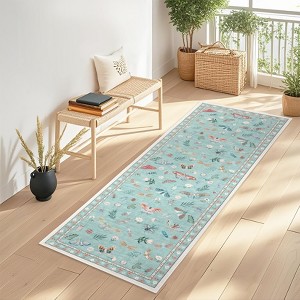Modern Insect Floral Area Rug Non Slip Stain Resistant Low Pile Floor Cover Machine Washable Ultra Thin&Soft Indoor Mat - 1 of 4