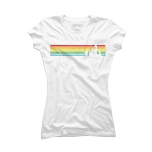 Junior's Design By Humans Castle Silhouette Amongst a Rainbow Stripe By T-Shirt - 1 of 2