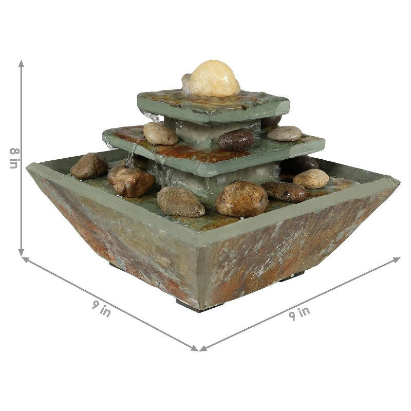 Sunnydaze Indoor Home Office Slate and Polished Stone Ball Tiered Tabletop Water Fountain with LED Light - 8", 6 of 15