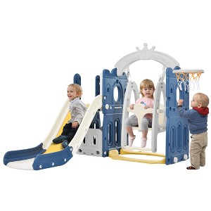 5 in 1 Toddler Slide and Swing Set, Outdoor Toddler Playset with Basketball Hoop, Baby Slide for Toddlers - 1 of 4