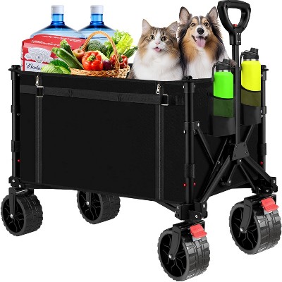 Heavy Duty Collapsible Folding Wagon Cart, Foldable Wagon with All-Terrain Wheels, Portable Utility Cart for Grocery