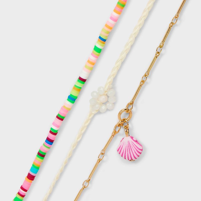 Flower Shell Beaded Chain Anklet Set 3pc - Wild Fable&#8482; Gold/Rainbow, 3 of 5