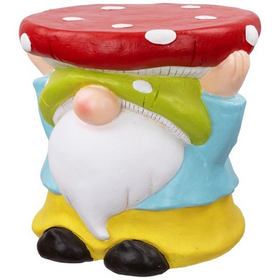 Whimsical Gnome with Mushroom Outdoor Ceramic Plant Stand