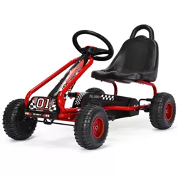 Costway Kids Pedal Go Kart 4 Wheel Ride On Toys w/ Adjustable Seat & Handbrake