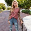 Anna-Kaci Women's Long Sleeve Pullover Shirt with Leopard Print Contrast Panels and Crew Neck - 2 of 4