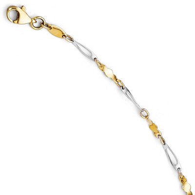 Black Bow Jewelry 14k Two Tone Gold 3mm Polished Fancy Link Anklet, 10 Inch